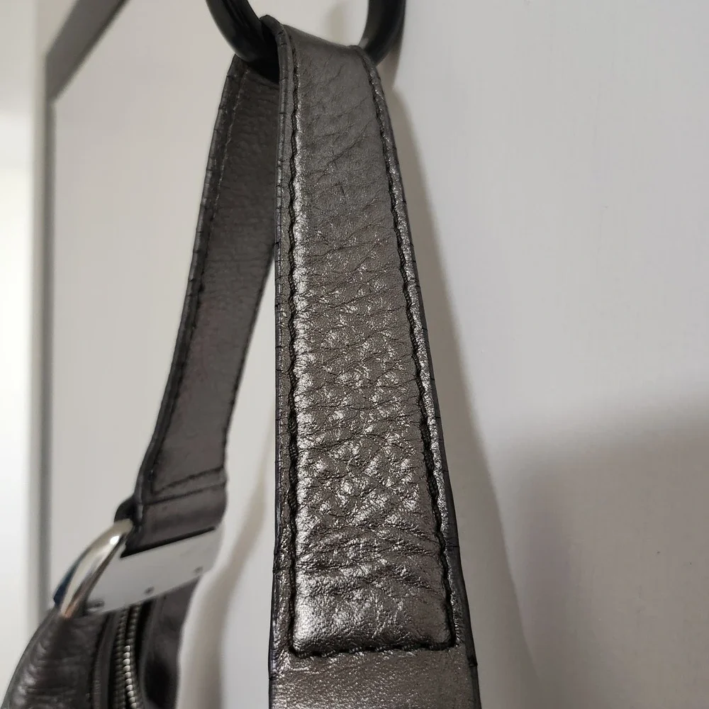 Michael Kors Morgan Hobo Metallic Silver Shoulder Bag Medium Cresent shape